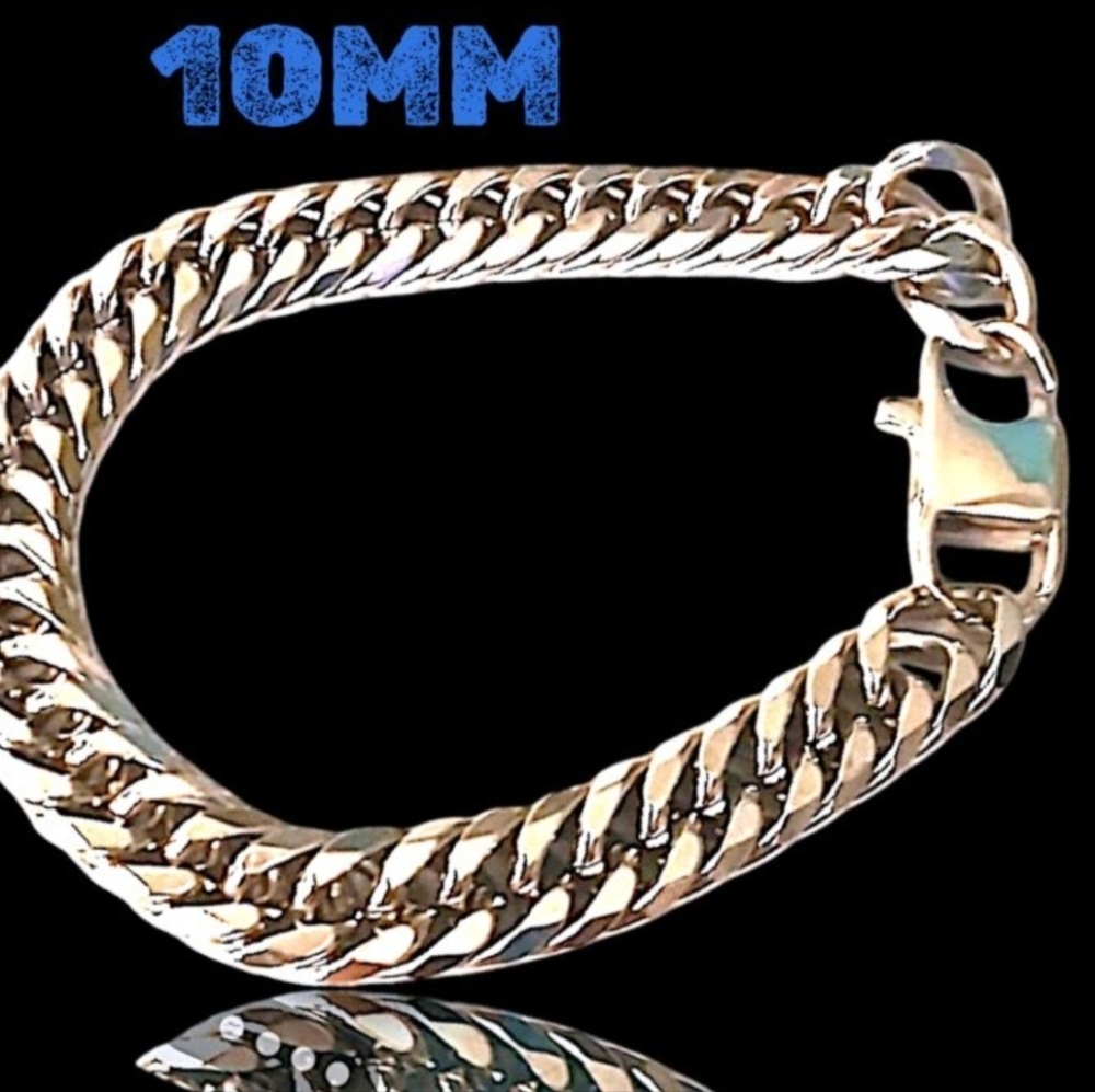 10MM Silver Stainless Steel Cuban Curb Chain Link Bracelet 7 inches